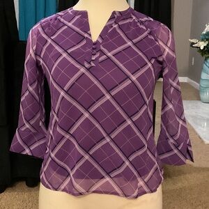 Women's Purple Plaid Split-Neck Blouse